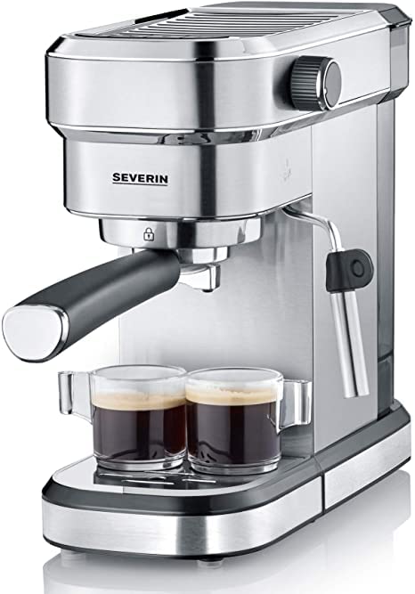 SEVERIN Cafetera de expreso Espresa, cafetera tradicional de filtro con 3 insertos, cafetera express con espumador para cafés especiales, acero inoxidable cepillado/negro, KA 5994