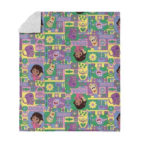 NORTHWEST Dora The Explorer Dora and Friends Collage Silk Touch Sherpa Throw Blanket, Soft Fleece, Cartoon Character, 50 x 60 inches