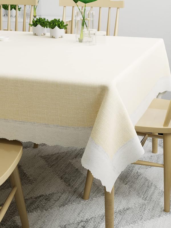 BLUE GRASS PVC Rectangular Solid Table Cover with White Lace and Exclusive Backing Material 4 Seater || Gold || Size : 40x60 Inches. (B0CHYYWWSD) Amazon Price History, Amazon Price Tracker