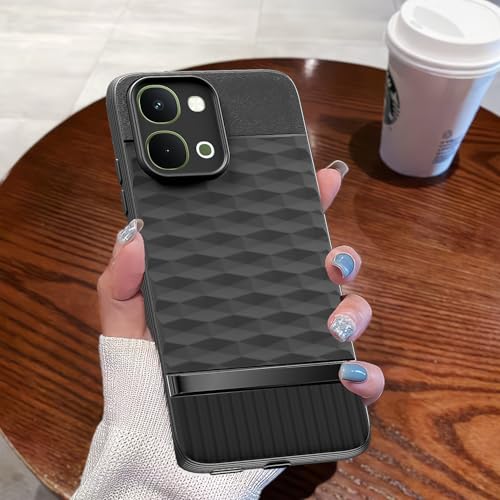 Image of Pikkme Back Cover for Vivo T5x / Vivo Y51 Pro /iQOO Z11x 5G Camera Protection 3D Hexa Cube Design Silicone Protective Bumper Case (Black)