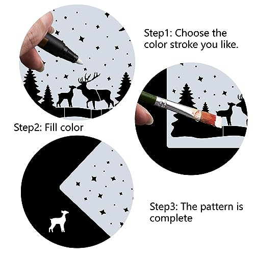 GORGECRAFT 11.8 Inch Reindeer Stencil Plastic Drawing Stencils Reusable Painting Templates DIY Decorative Animal Moon Tree Pattern Template Crafts for Scrapbooking Furniture Wall Wood Paper Decor - Image 4