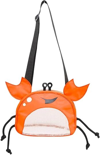 Cute Crab Beach Mesh Bag - Lightweight Shell & Toy Collector Bag For Kids (Foldable, Adjustable Strap, 18x10x15cm) - View #3