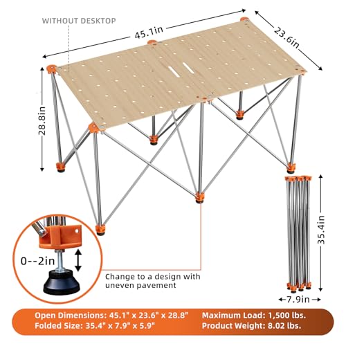 Image of 30 inch Tall Portable Folding Workbench 2x4 FT, 2500 lbs Heavy Duty Collapsible Work Stand, Lightweight Stable Sawhorse Table with Adjustable Leveling Feet for Woodworking & Jobsite