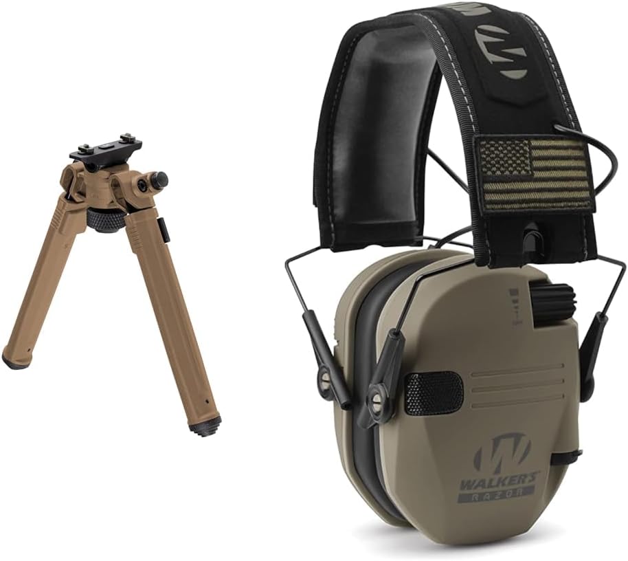 Magpul Rifle Bipod Gun Rest for Hunting and Shooting, M-LOK & Walker's Razor Slim Folding Electronic Ear Protection with Sound Activated 23dB Noise Reduction and Sound Amplification