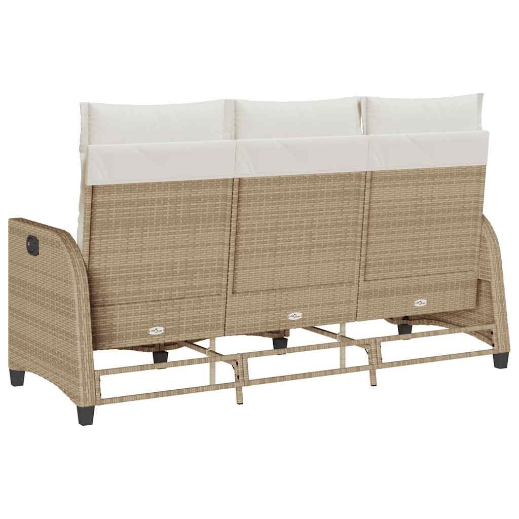 Divano da Giardino con Funzione Reclinabile, Set Angolare in Polyrattan Beige, Struttura Resistente, Cuscini Rimovibili, Salotto da Giardino Esterno,Beige, 176 x 138/125 x 83/91 cm