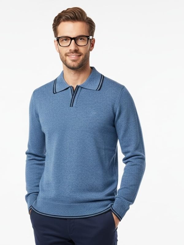 forwards Solid Polo-Neck Full-Sleeve Knitted Sweater for Men-picture-28