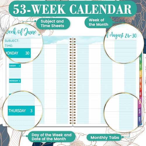 Teacher Planner 2025-2026 - Teacher Lesson Planner 2025-2026, July 2025 - June 2026, 11\" x 8.3\", Weekly & Monthly Lesson Plan Book for Teachers - Engraved Floral