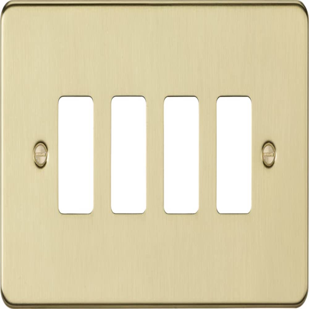 Knightsbridge Brushed Brass 4G Grid Faceplate