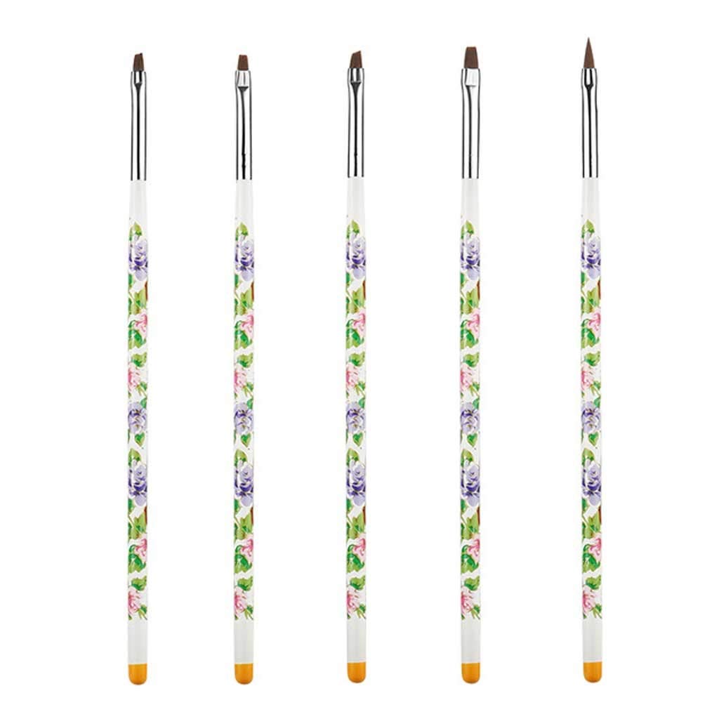 HBJWOV 5PCS set Nail Art Brushes Wood Flower Acrylic Gel Polish Painting Builder DIY Salon Pen Flat Brush Kit Styling Tools Manicure(03)