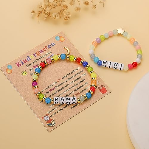 Back to School Bracelets Mommy and Me, First Day of Kindergarten Preschool Bracelet, Mama Mini Matching Bracelets Set for 2, Mom and Daughter Bracelets Jewelry Gifts for Teen Girls3