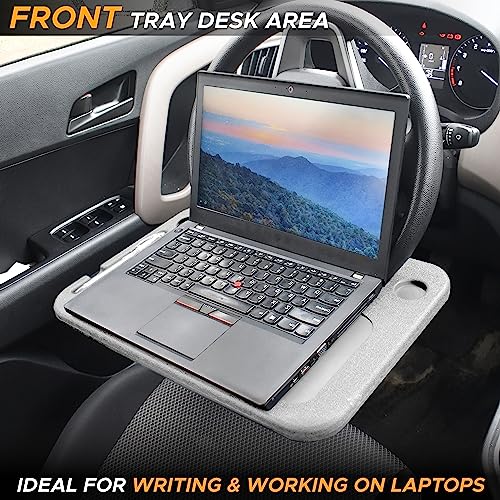 Image of EcoNour 2 in 1 Car Steering Wheel Tray (Grey) | Multipurpose Car Steering Wheel Desk for Laptop and Food | Car Tray for Eating | Steering Wheel Accessories