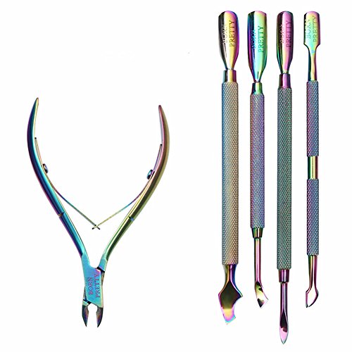 Born Pretty Cuticle Pusher Remover with Nipper colorful Stainless Steel manicuring Nail Art Tool Set