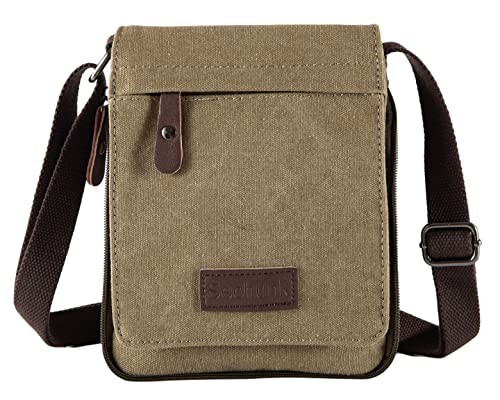 Sechunk Bolsa carteiro pequena vintage de lona transversal bolsa de ombro, S_green, Small