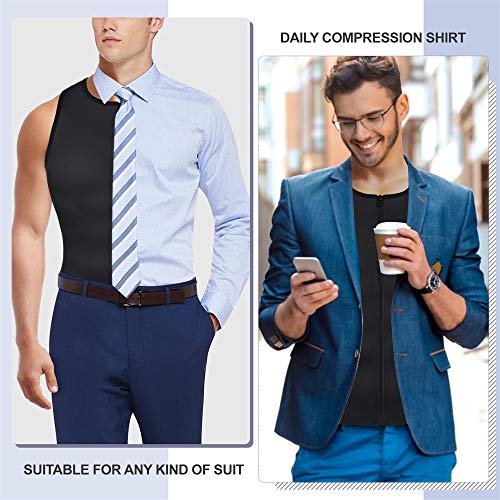 Underwear Men Shirt Tight Tank with Top Upper Back Support Brace Tummy Trimmer Body Shaper Slim Vest (Black with Hook, 2XL)