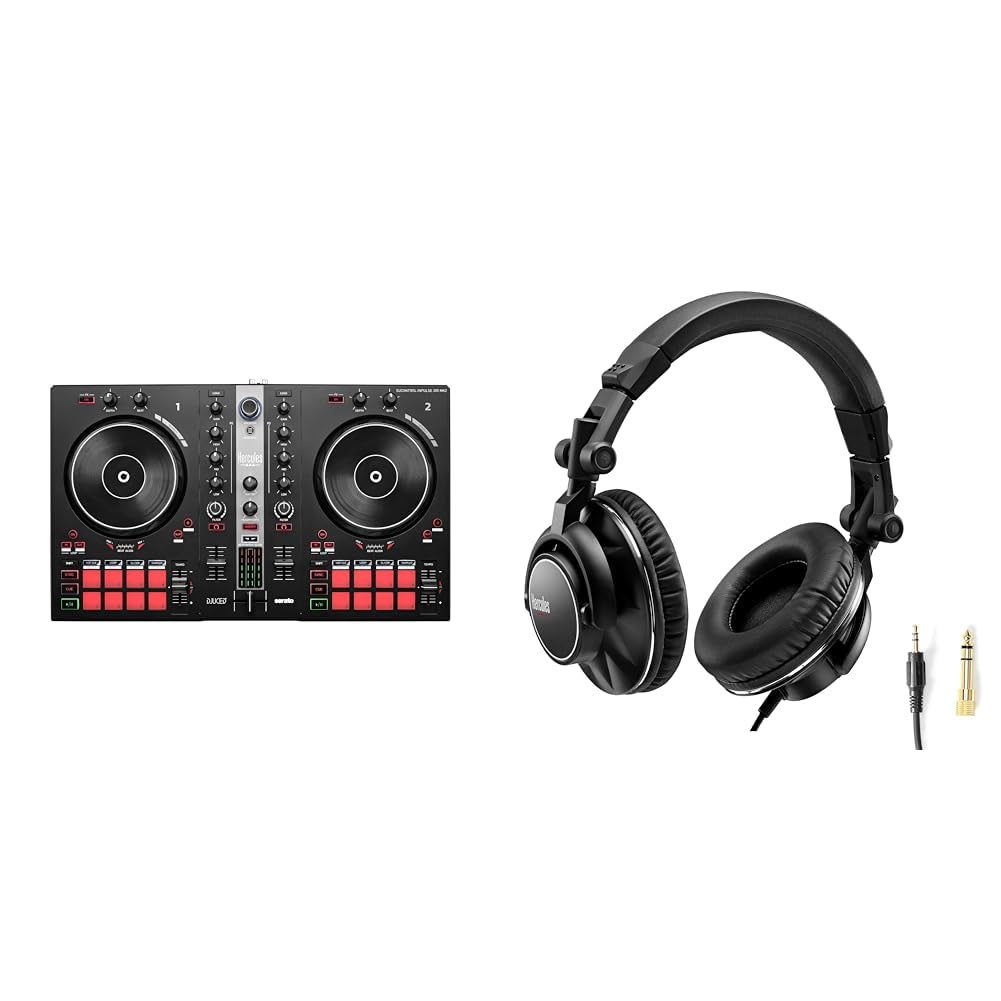 Hercules DJControl Inpulse 300 MK2, Postazione DJ USB, 2 banchi con 16 pad e scheda audio integrata & HDP DJ45, Cuffie chiuso sul retro per DJ,Pieghevoli,auricolari basculanti