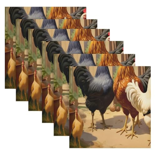 Servilletas de Tela Cuadradas Rooster Farm Set x6 miniatura 6