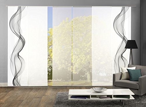 6er-Set Flächenvorhang, ALBERTA, Höhe 245 cm, 2x Dessin grau/4x uni weiss