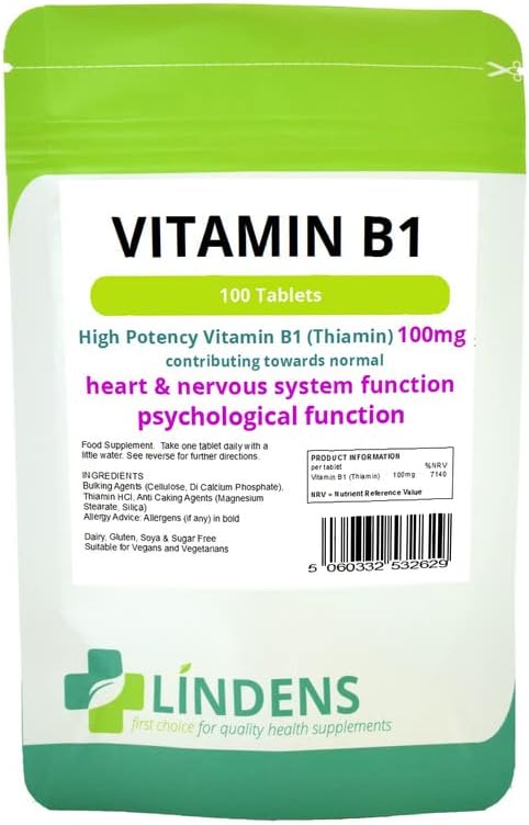Lindens Vitamin B1 Thiamin 2-Pack 200 Tablets B 1 B-1 Thiamine Natural Quality