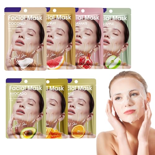 7 piezas mascarilla hidratante afrutada mascarillas faciales, hidratantes y calmantes mascarillas faciales reparadoras mascarillas faciales para el cuidado de la piel, suavizar la piel,mejora la