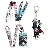 Anime ×Family Badge Card Holder with 2 Lanyards and A Keychain, Kawaii ID Credit Card Holder Purse Pouch with Lanyard Card Case Neck Pouch Wallet Durable Card Holder Keychain for Students Teens