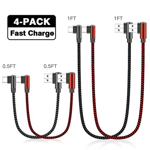 Short USB C Cable, AOJI 4pack [0.5ft/1ft] 90 Degree Right Angle USB A