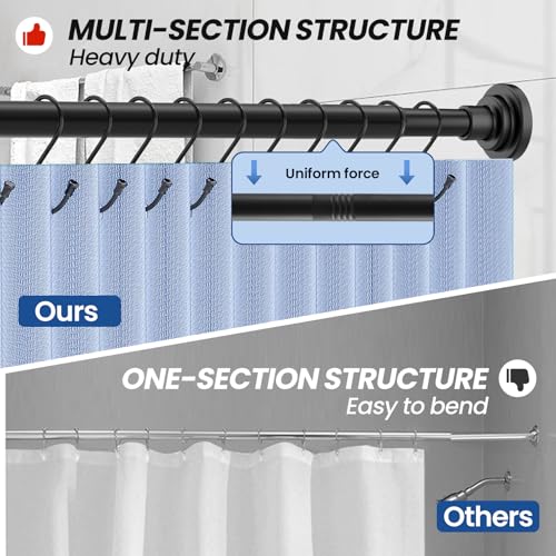 Image of Tension Shower Curtain Rod Shower Pole 30-76 Inch No Drilling Adjustable Spring Tension Rod Curtain Rod for Bathroom Window or Closet Easy Install Stainless Steel Anti-Slip Matte Black