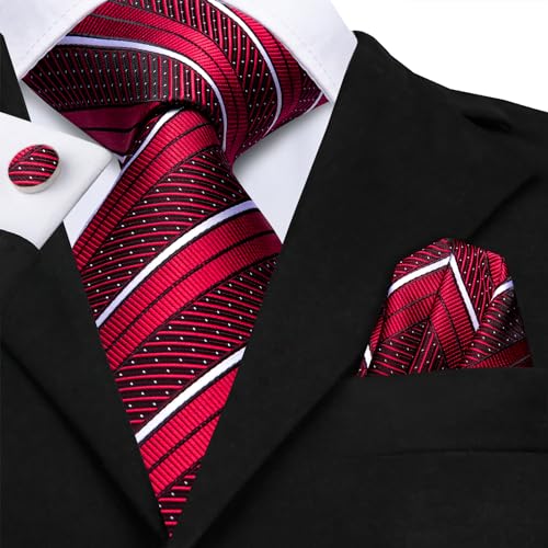 Image of Hi-Tie Men Ties Sets Silk Stripe Paisley Necktie Pocket Square Cufflinks for Business Wedding