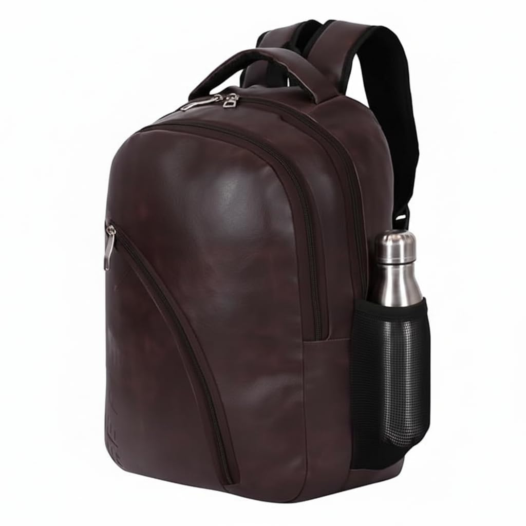 treggo Professional Leather Backpack: Brown Laptop Bag for Work & Travel - Durable Business Rucksack with Water Bottle Holder & Multi-Compartment Storage-picture-48