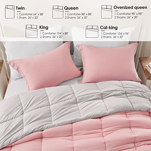 Homelike Moment Comforter Set, Queen Size Pink And Grey Bed Comforters, All Season Lightweight Full Bedding, Reversible Duvet Insert 3 Pieces - 1 Comforter 2 Pillow Shams, Summer Blanket #TOP4