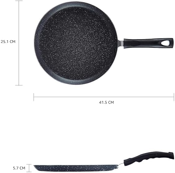 Aluminium Non-Stick Dosa Tawa | Granite Finish | Induction Base | Pfoa Free | High Temperature Resistant Exterior Coating | 25 Cm | Grey