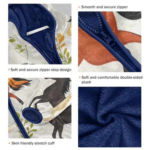 Cute Horses Girls Fleece Jacket Girls Fall Jacket Girls Zip Up Hoodie Girls Sherpa Jacket 2-10T3