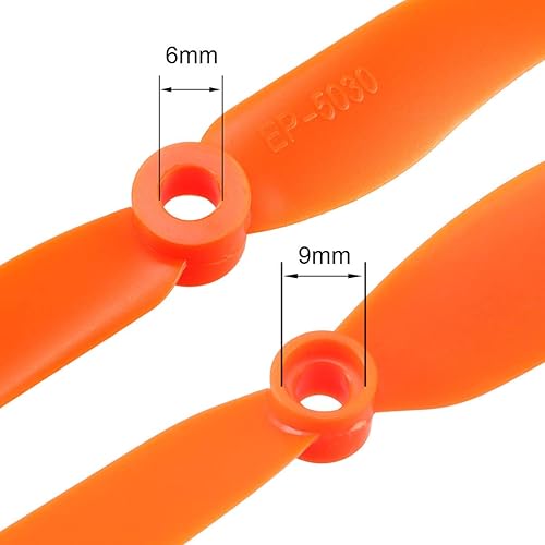 Miniatura 3 de uxcell Hélices RC CW 5030 5x3 pulgadas 2 paletas de ala fija para avión, nailon naranja, 10 piezas con anillos adaptadores