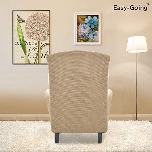 Image of Easy-Going Stretch Wingback Chair Sofa Slipcover Sand | 1-Piece Sofa Cover Furniture Protector Couch Soft with Bottom, Spandex Jacquard