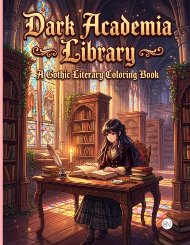Dark Academia Library: A Gothic Literary Coloring Book: Aesthetic Vintage Bookshelves, Spiral Stairs, and Study Nooks | Intricate Line Art Journal for Teens and Adults image 2