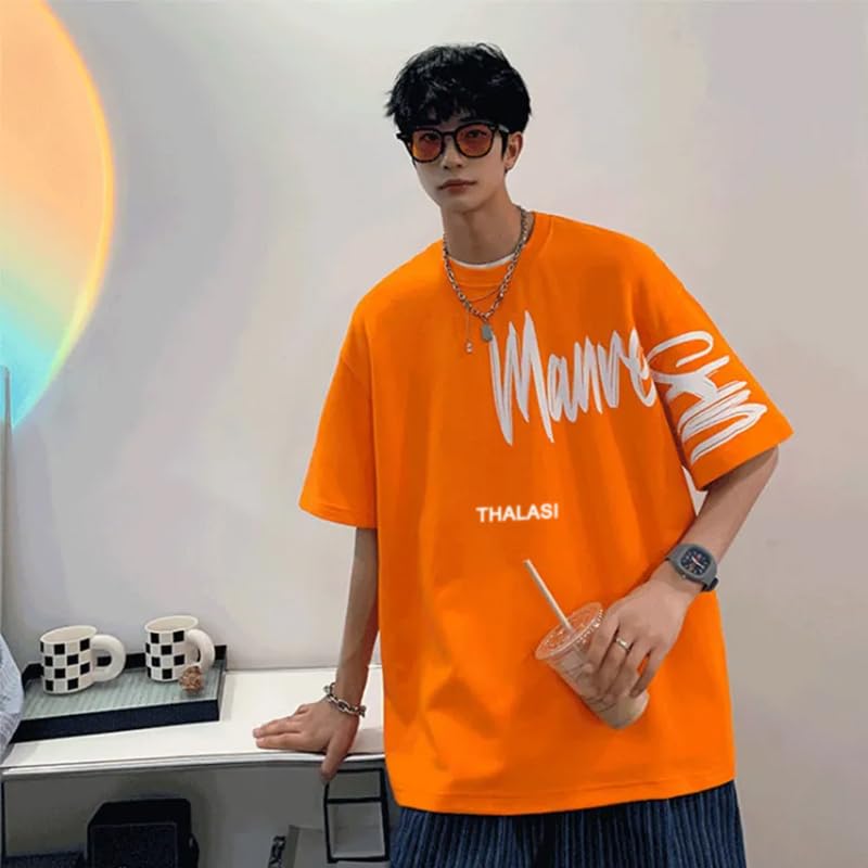 Image of THALASI Urban Vibes Men's Black Oversized T-Shirt | Los Angeles Print T-Shirt for Men |Back Print T-Shirt for Men | Relaxed Baggy Fit | Round Neck & Half Sleeve