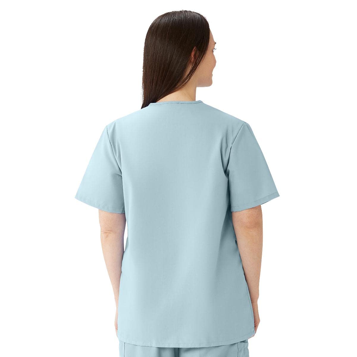 Medline AngelStat Women's Snap-Front Jewel-Neckline Scrub Top, 2 Pockets, Misty, Size 2XL