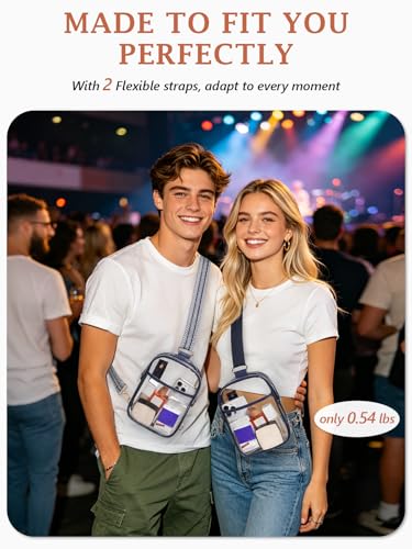 Image of 3 Pockets Clear Bag for Stadium Events with 2 Long Straps Sling Backpack Fanny Pack Concert Crossbody Purses for Women
