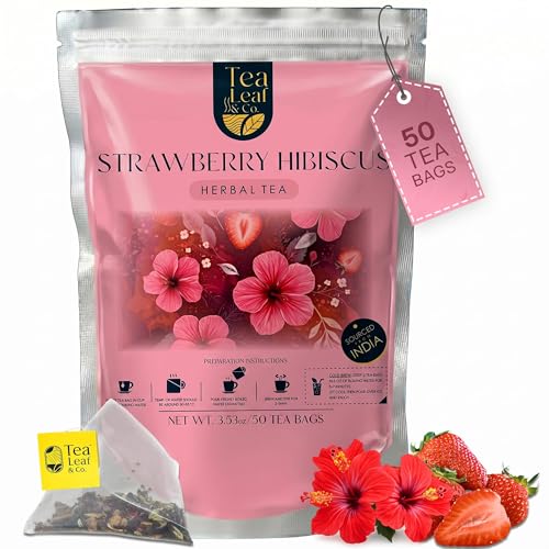Image of Tealeaf & Co. Hibiscus Tea with Hibiscus Flowers Extract - Pure Herbal Tea Bags Blended with Fresh Herbs - Flavored Herbal Blend - Low Caffeine - Gluten Free - 50 Teabags