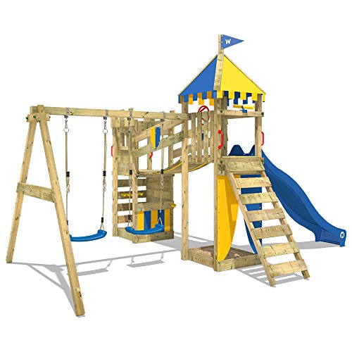 WICKEY Ritterburg Smart Hero Spielturm Kletterturm mit Schaukel und Rutsche, Wackelbrücke, Sandkasten und Kletterwand – Bild 5