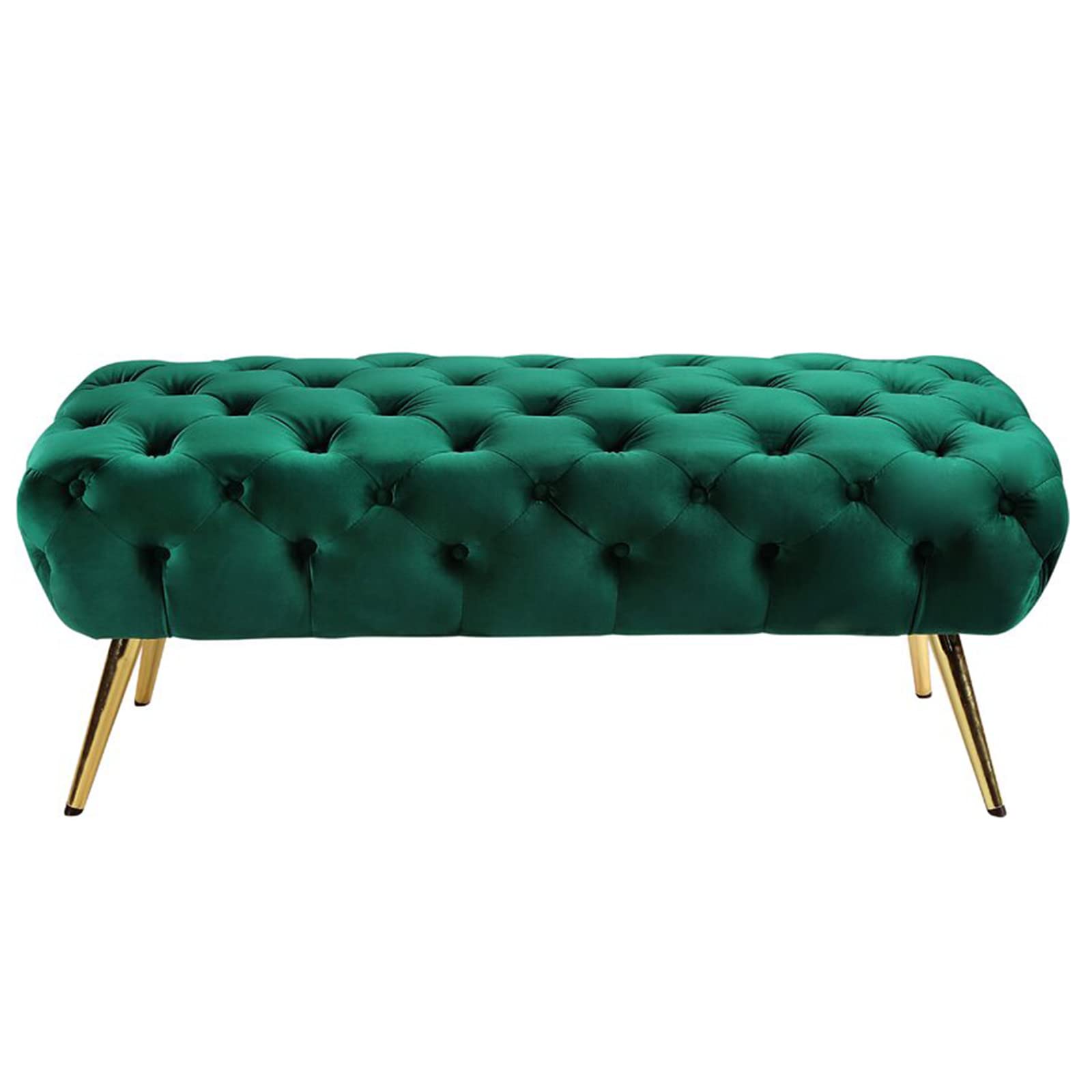 Tabouret repose-pieds en velours vert capitonné pour salon et chambre 100x45x45 cm