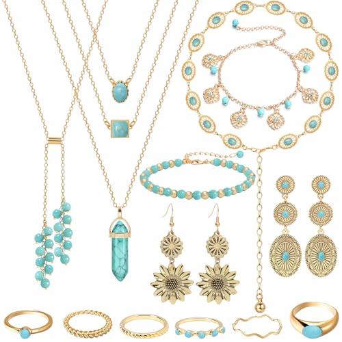 NEWITIN 15 Pieces Gold Bohemian Jewelry Set for Women...
