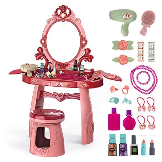 Meland Toddler Vanity Set - Kids Toy Vanity Table for Little Girls with Sound and Light Mirror and Beauty Accessories, Birthday Toys for Little Princess Pretend Play