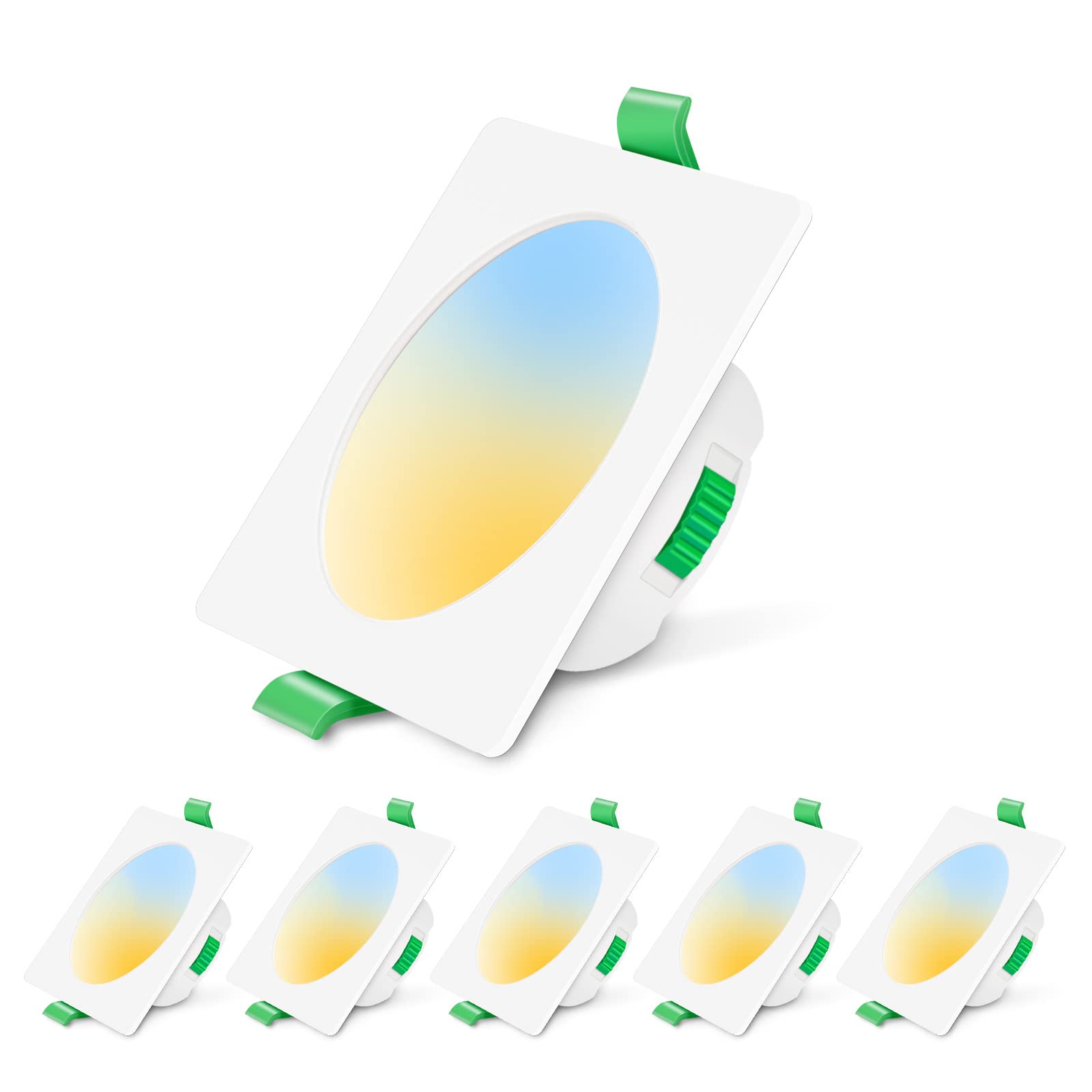 ALUSSO LIGHTING LED Recessed Ceiling Lights 230V 7W Ultra Flat Dimmable Downlights IP44 Spotlights for Bathroom, 3000K Warm White 4000K Neutral White 6500K Cool White Adjustable, 6Pack Square White