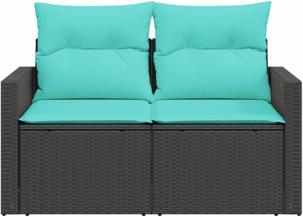 Garden Sofa Black Poly Rattan 2-Seater, Adjustable Feet, Powder-Coated Steel Frame, Outdoor Lounge Seating for Patio, Balcony Patio Chair