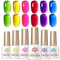 BORN PRETTY Jelly Gel Nail Polish Neon Gel Polish Crystal Transparent Spring Summer Colorful Gel Polish Green Yellow Hot Pink Red Blue Purple Nail Art Varnish Manicure 6Pcs Neon Garden 30% Ice Jelly