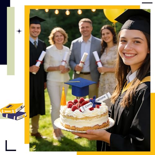 Image of Breling 48 Pcs Blue and Gold Graduation Centerpiece Sticks Felt Graduation Scroll Diploma and Grad Cap with Tassel Decor 2026 Table Toppers Centerpiece Party Supplies for Grad Party Decorations