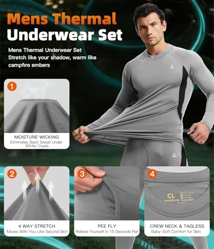 Image of CL convallaria Thermal Underwear Long Johns Set Mens Winter Gift Hunting Gear Sport Base Layer Bottom Top