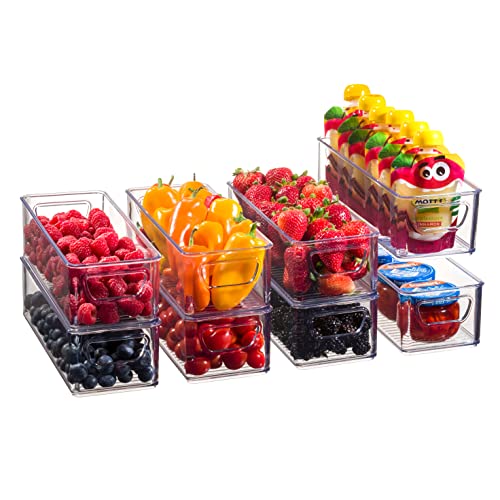Set Of 8 Refrigerator Organizer Bins - Stackable Fridge Organizers with Cutout Handles for Pantry, Freezer, Kitchen, Countertops, Cabinets - Clear Plastic Food Storage Bins - Thumbnail 4