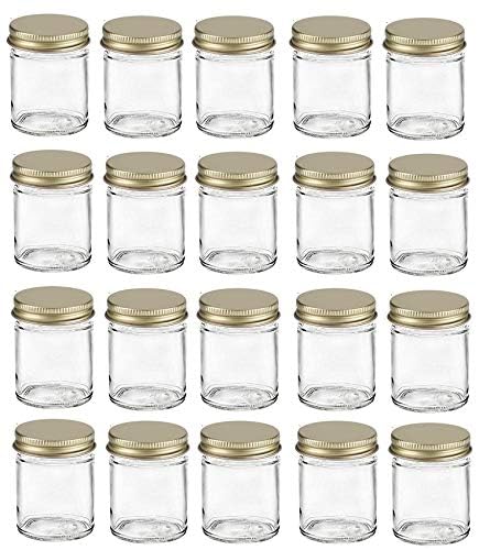 Nakpunar 20 pcs 2 oz Straight Sided Glass Jars with Gold Metal Lids (Gold, 20)