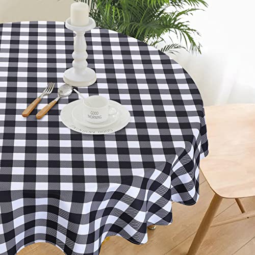 CAROMIO Mantel Redondo Lavable Repelente al Agua Mantel a Cuadros Blanco Negro Poliéster Mantelería para Club Fiesta Halloween Decoración 178cm Diámetro Cover